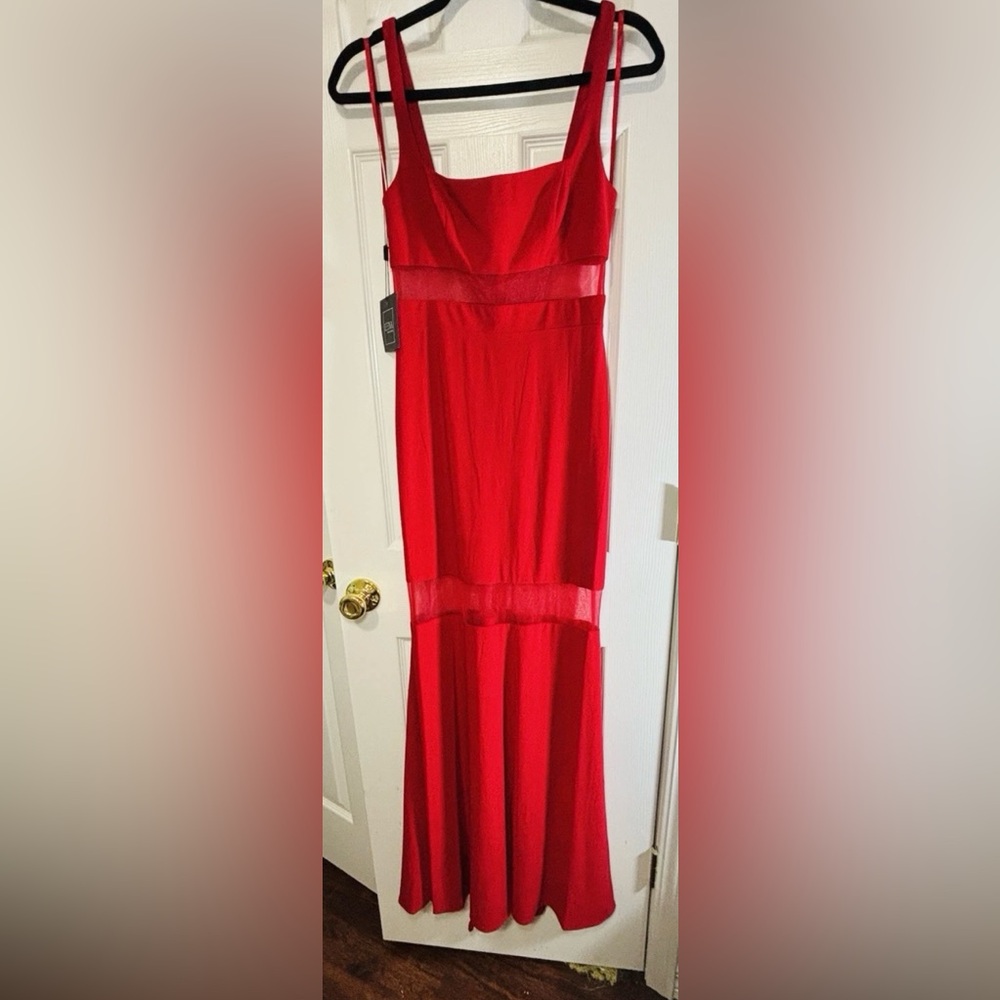 NWT IEENA FOR MAC DUGGAL SZ 2 Red Eve Gown Mesh Panel Cutouts #11698